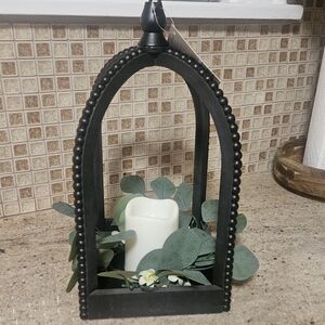 Chic Black Lantern with Greenery and Candle
